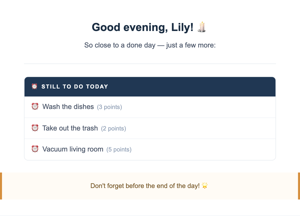 Evening Reminder email