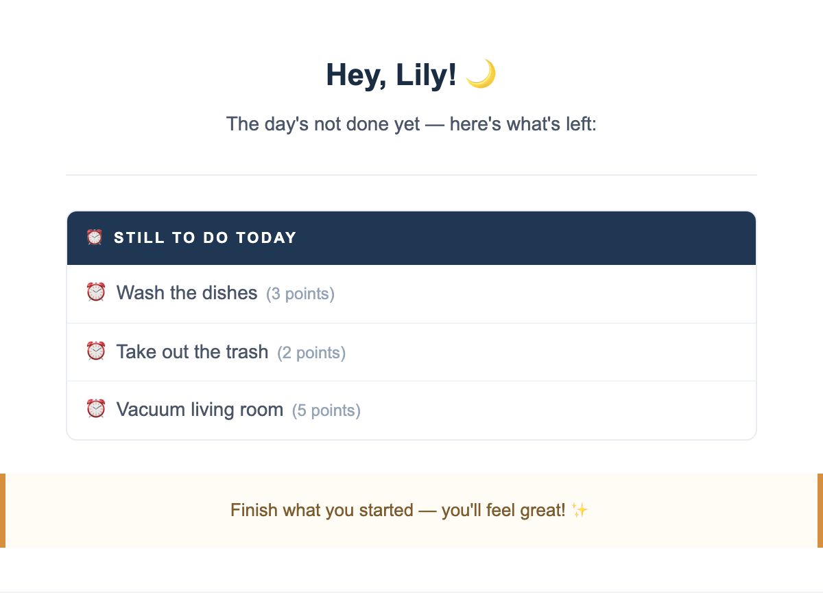 Evening Reminder email