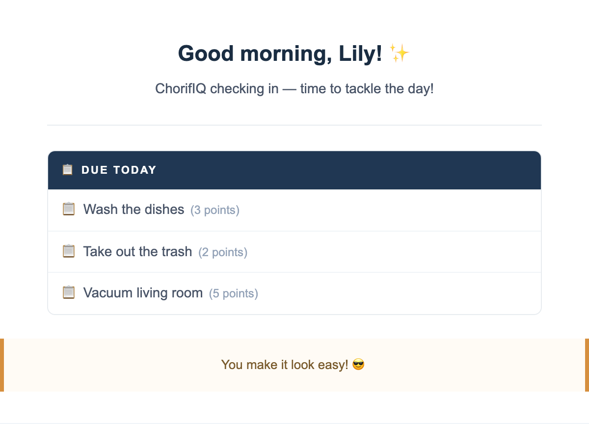 Morning Chore Reminder email