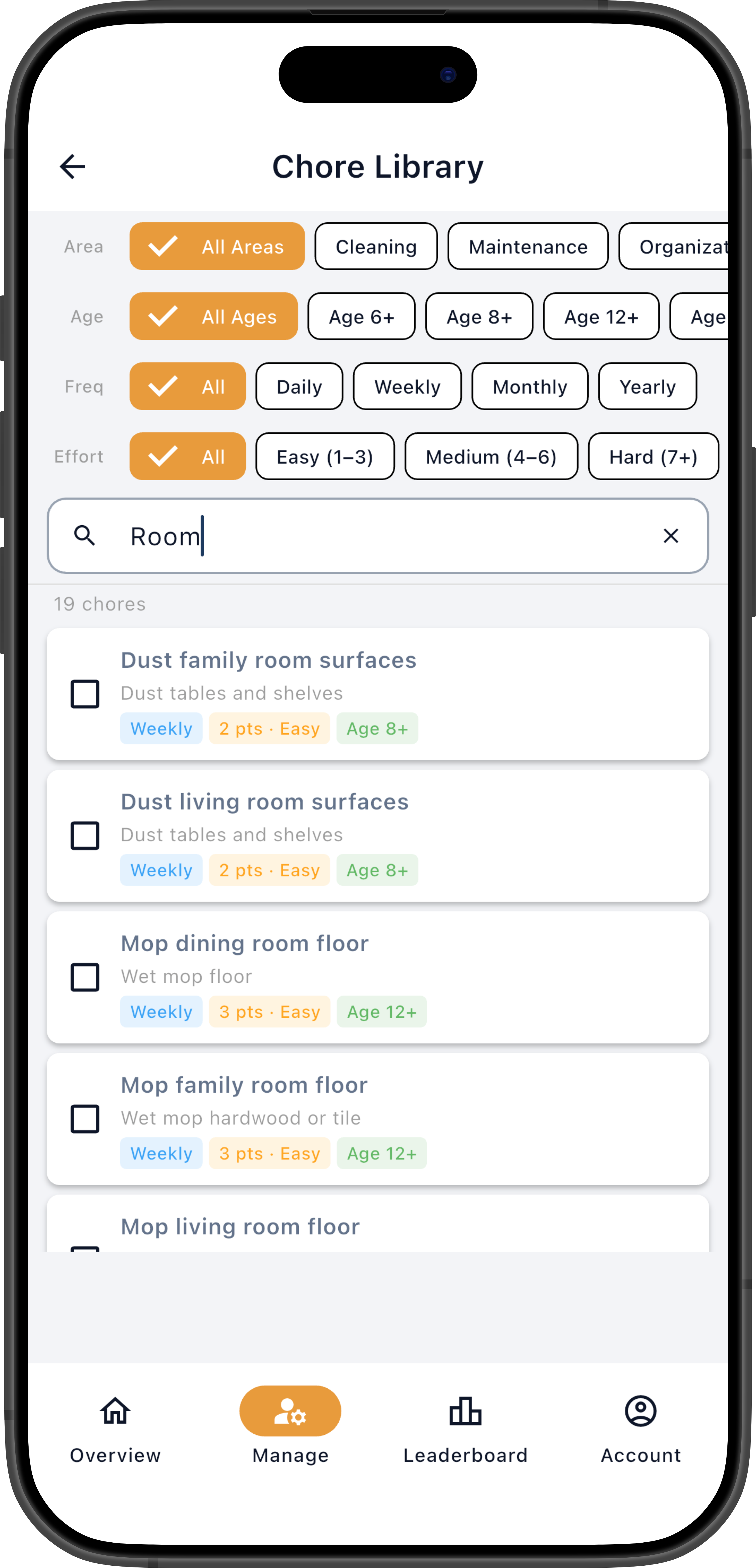 Chore library with pre-built templates