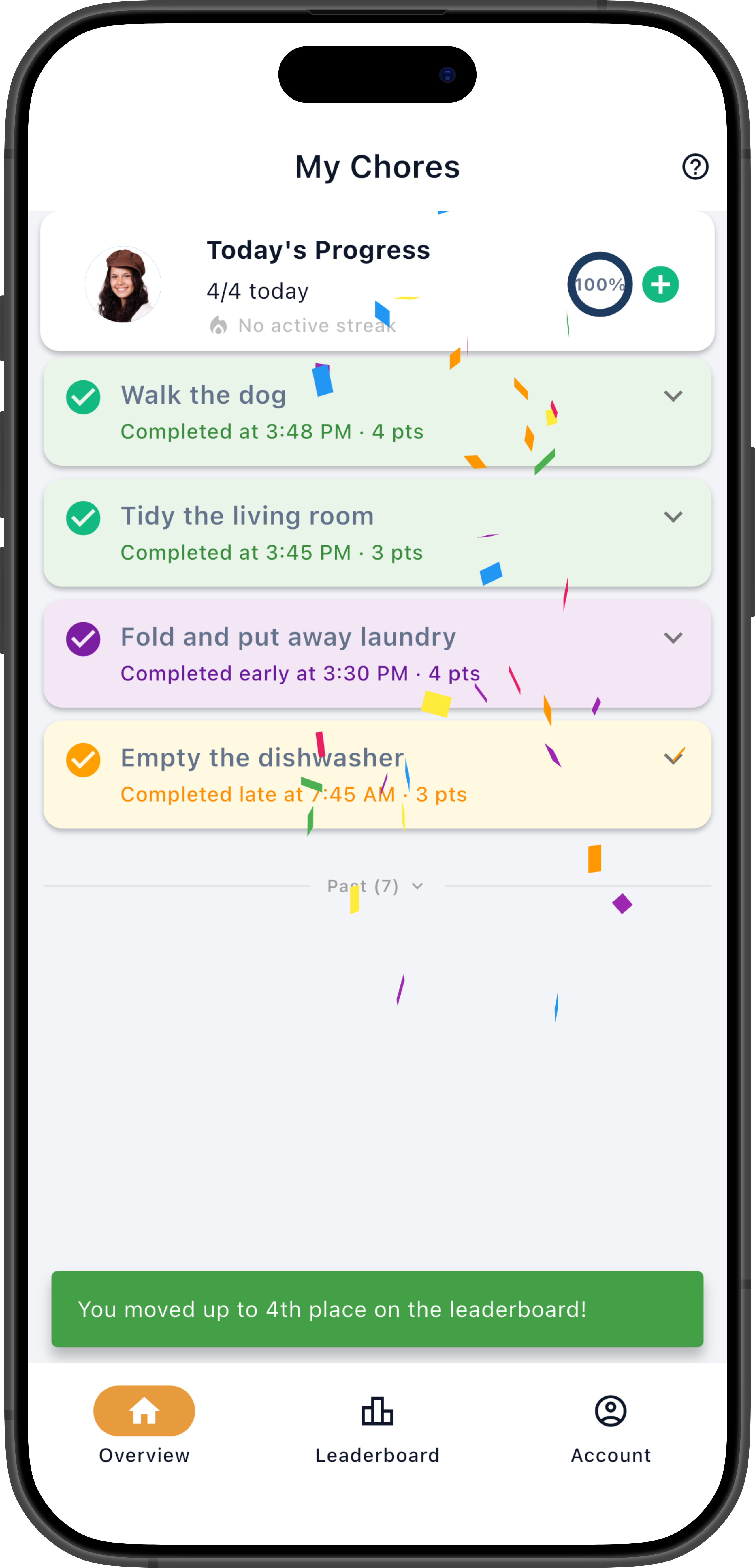 Confetti celebration on chore completion