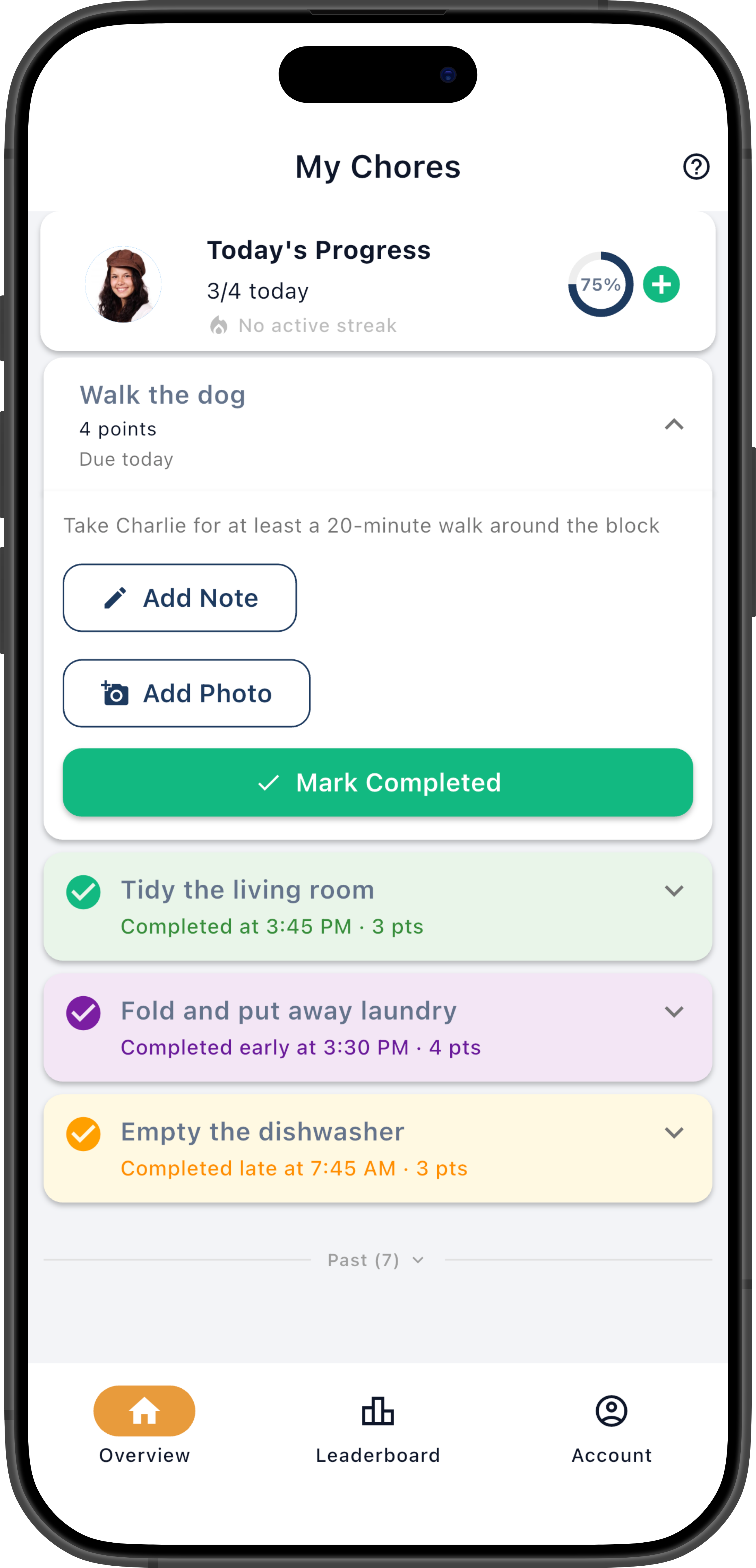 Member's personal chore list
