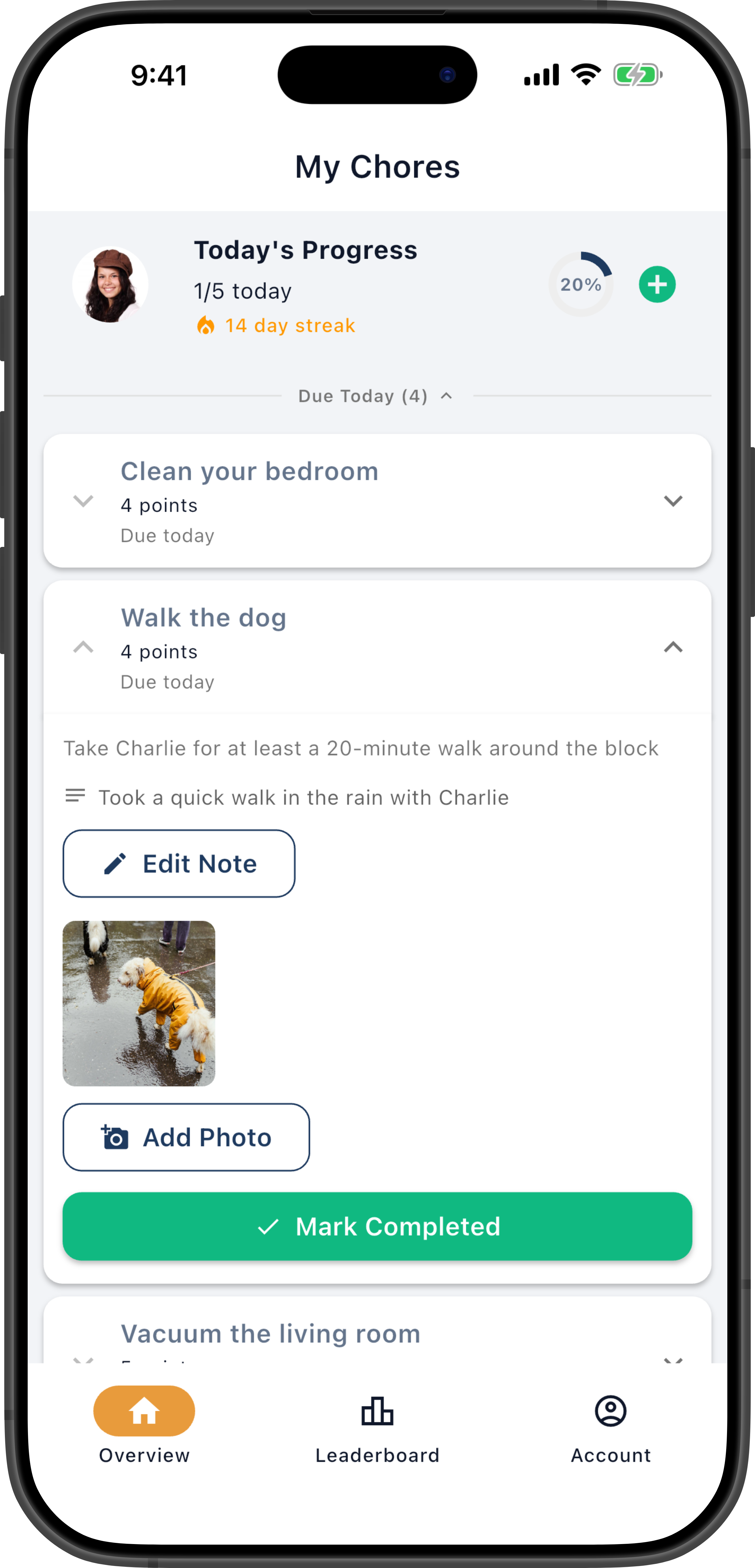 Photo proof of completed chore